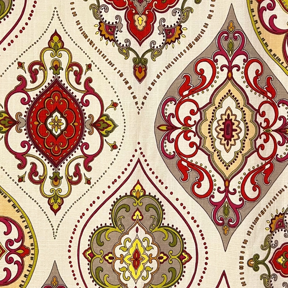 2 World Market Floral Medallion Rod Pocket Cotton Lined Curtain Panels 48" x 84"